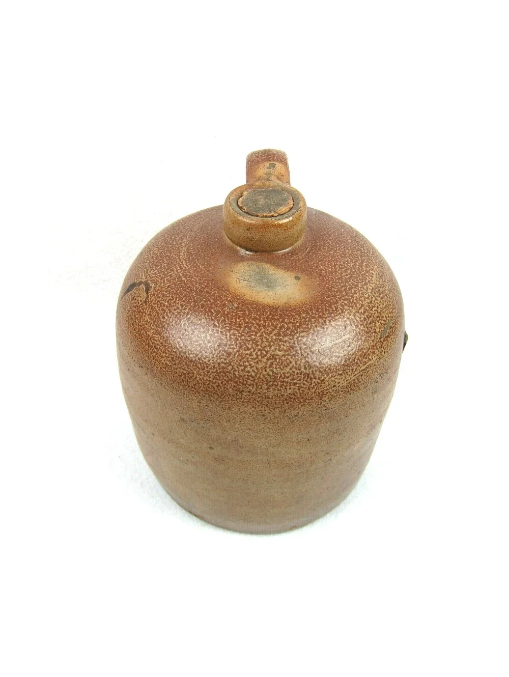Antique 1880s-1900 Stoneware Jug Crock Handmade Brown Handle Cork Stopper RARE